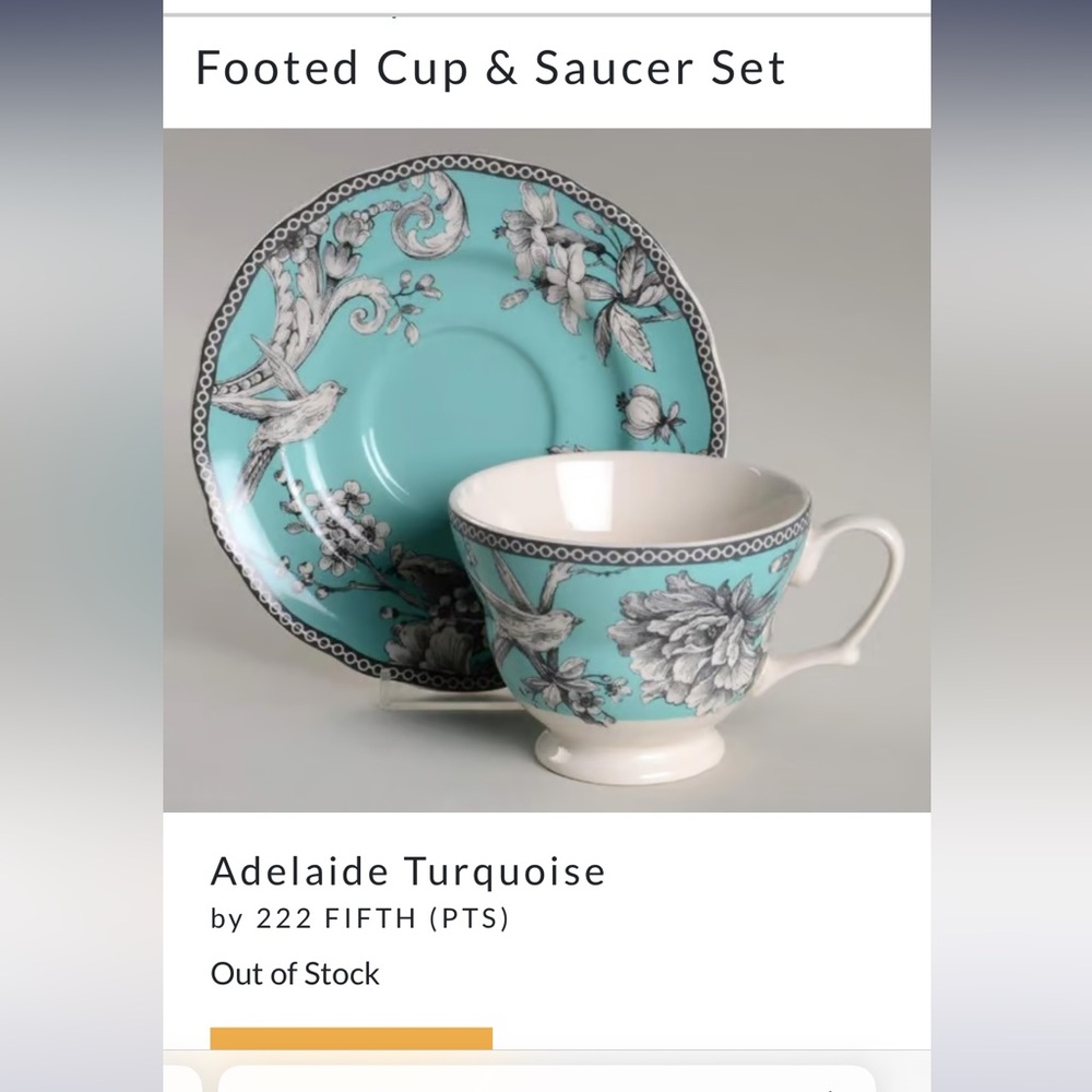 DISCONTINUED Set of 4 222 FIFTH Adelaide Turquoise Footed Cup & Saucer Sets